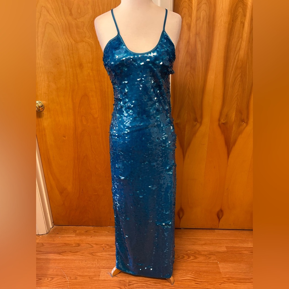cult gaia blue sequin dress | Dresses | Cult Gaia Lily In Nile Size Xs Nwt Color:RAISIN textured shiny brass buckle Neckline_Sweetheart A Line Black Prom